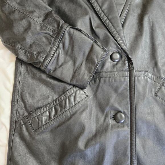 G III Global Identity Womens Vintage 90s Black Leather Trench Coat Size Medium - Picture 6 of 12